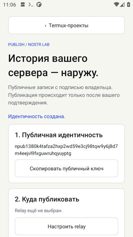 Экран PocketDeploy: Nostr
